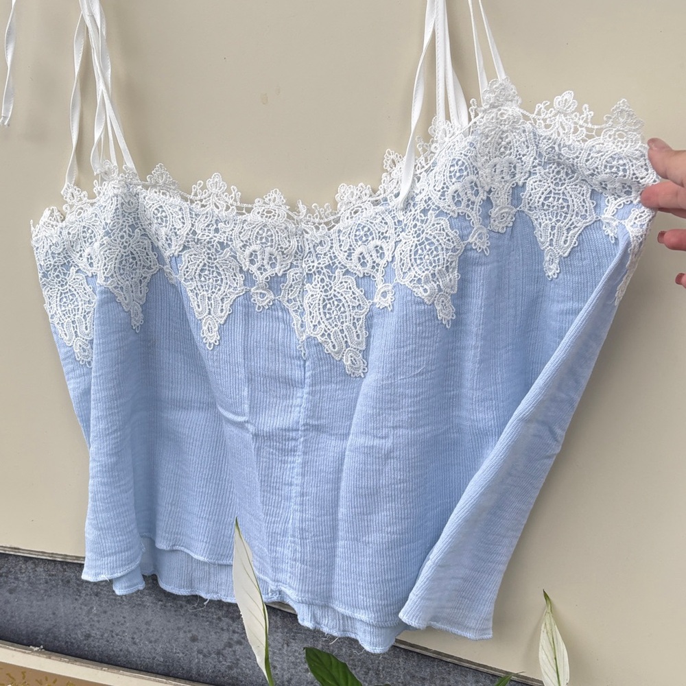 Delicate Lace-Trim Light Blue Cami Top